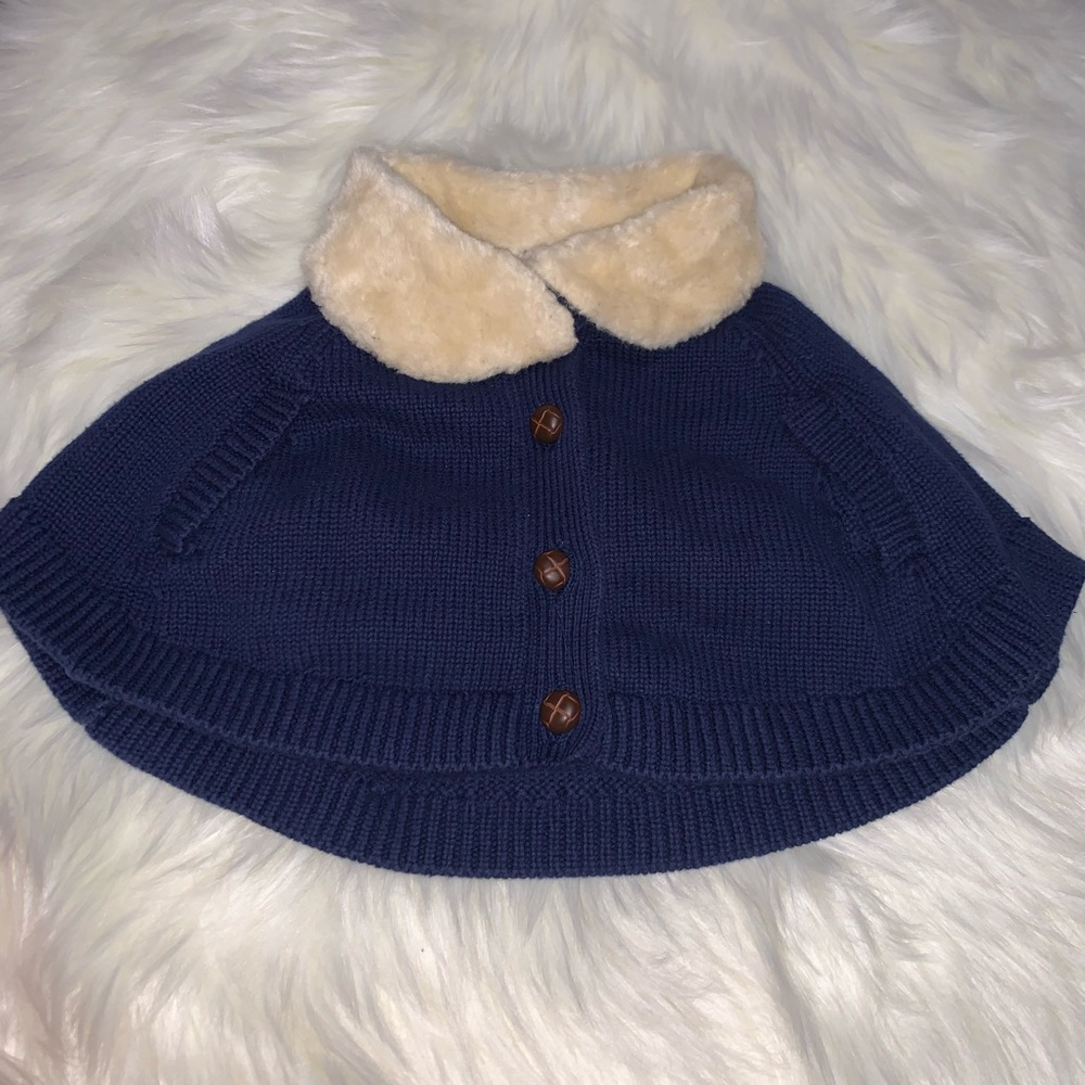 OshKosh Navy Cape Sweater with Faux Fur Collar